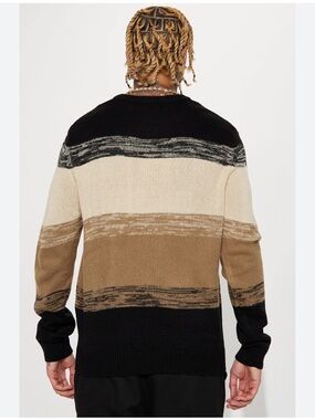 Men’s Crewneck Striped Sweater in Black and Tan by Novamen